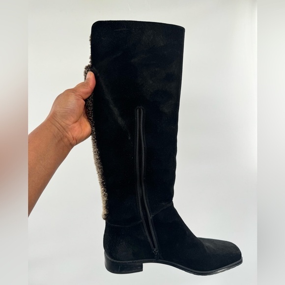 Stuart Weitzman black suede fur lined riding boots with zip size 8M
